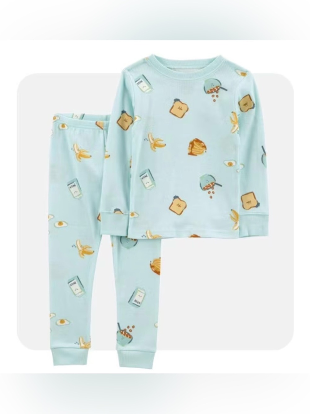 Carters 4T Blue Breakfast Food Print Two-Piece Cotton Pajamas Boho Fall Comfy